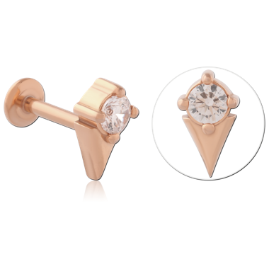 ROSE GOLD PVD COATED SURGICAL STEEL INTERNAL LABRET ROUND GEM WITH TRIANGLE PLATE