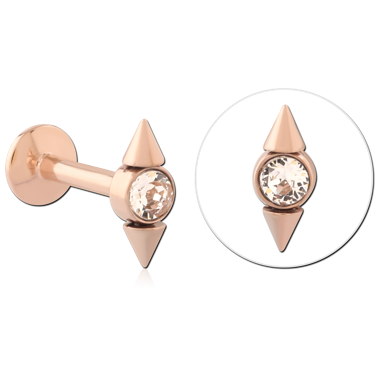 316L GOLD PVD COATED SURGICAL STEEL INTERNALLY THREADED JEWELED MICRO LABRET - FIVE GEM