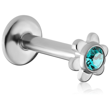 STERILE SURGICAL STEEL INTERNALLY THREADED MICRO LABRET WITH JEWELED FLOWER