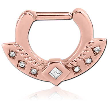 ROSE GOLD PVD COATED SURGICAL STEEL PREMIUM CRYSTAL JEWELED HINGED SEPTUM CLICKER