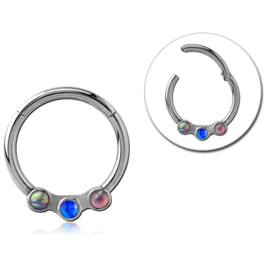 SURGICAL STEEL ROUND SYNTHETIC OPAL HINGED SEPTUM RING
