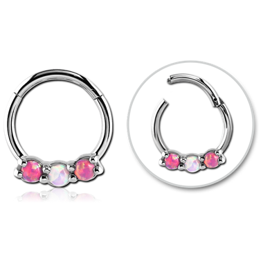 316L SURGICAL STEEL ROUND SYNTHETIC OPAL HINGED SEGMENT RING