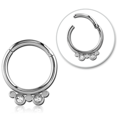 HINGED SEGMENT RING TRIPLE ROUND GEMS WITH BEAD ACCENTS