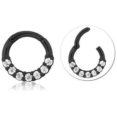 BLACK PVD COATED SURGICAL STEEL JEWELED HINGED SEGMENT RING