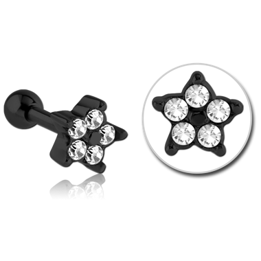 BLACK PVD COTAED SURGICAL STEEL JEWELED TRAGUS MICRO BARBELL - FLOWER