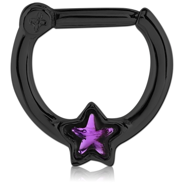 BLACK PVD COATED SURGICAL STEEL STAR JEWELED HINGED SEPTUM CLICKER