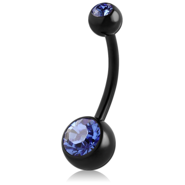 BLACK PVD COATED TITANIUM DOUBLE OPTIMA CRYSTAL JEWELED NAVEL BANANA