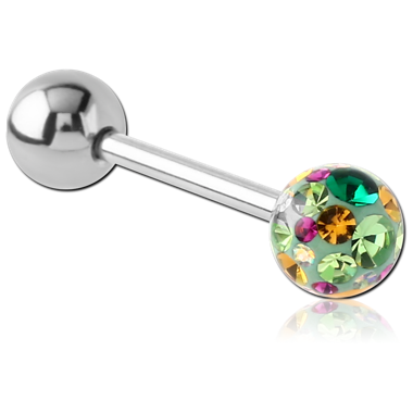 SURGICAL STEEL BARBELL WITH ONE EPOXY COATED CRYSTALINE JEWELED BALL