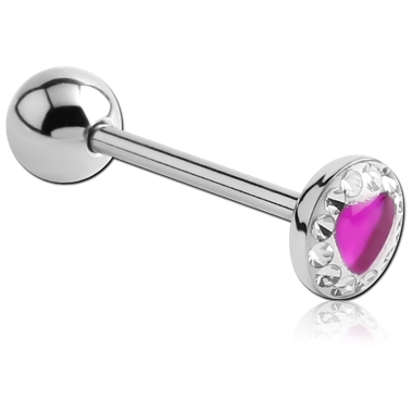 SURGICAL STEEL CRYSTALINE HEART JEWELED FLAT BARBELL