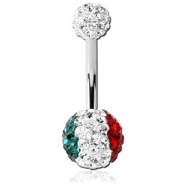 SURGICAL STEEL VALUE CRYSTALINE JEWELED ITALY FLAG NAVEL BANANA