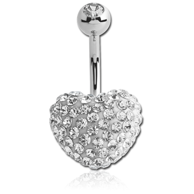 SURGICAL STEEL VALUE CRYSTALINE DOUBLE JEWELED HEART NAVEL BANANA