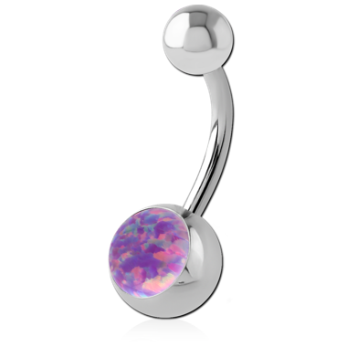 SURGICAL STEEL JEWELED NAVEL BANANA WITH SYNTHETIC OPAL