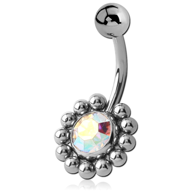 SURGICAL STEEL FLOWER OPTIMA CRYSTAL JEWELED NAVEL BANANA