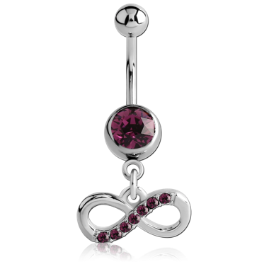 SURGICAL STEEL JEWELED NAVEL BANANA WITH DANGLING CHARM - INFINITY