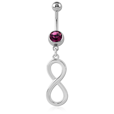 SURGICAL STEEL JEWELED NAVEL BANANA WITH DANGLING CHARM - INFINITY