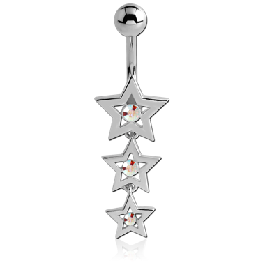 RHODIUM PLATED JEWELED STAR DANGLE NAVEL BANANA