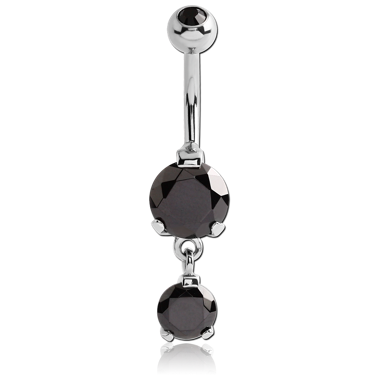 SURGICAL STEEL DOUBLE ROUND CZ DANGLE BANANA WITH JEWELED BALL