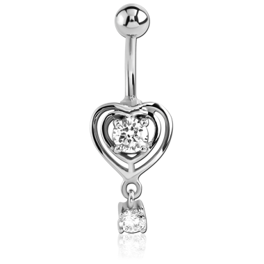SURGICAL STEEL PRONG SET HEART JEWELED NAVEL BANANA