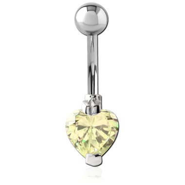 SURGICAL STEEL HEART PRONG SET 8MM CZ JEWELED NAVEL BANANA