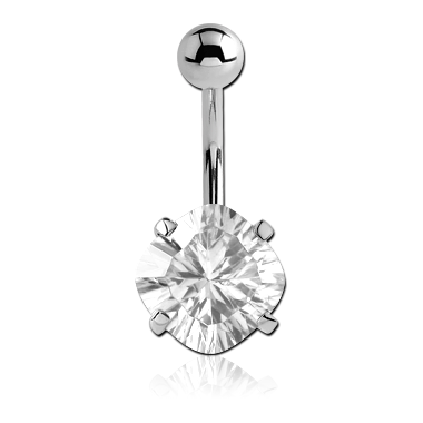 SURGICAL STEEL SQUARE PRONG SET 10MM CZ JEWELED NAVEL BANANA