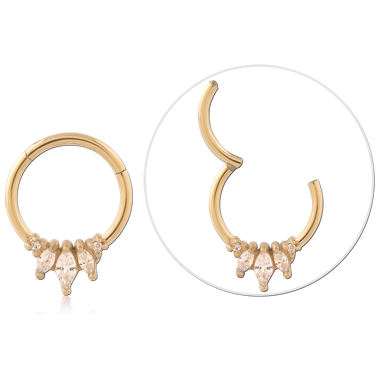 GOLD PVD 18K COATED SURGICAL STEEL JEWELED HINGED SEGMENT RING