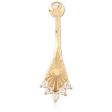 316L GOLD PVD 18K COATED SURGICAL STEEL NAVEL BANANA SUNBURST FAN GEM