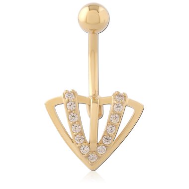 GOLD PVD 18K COATED SURGICAL STEEL NAVEL BANANA WITH V GEM ROW