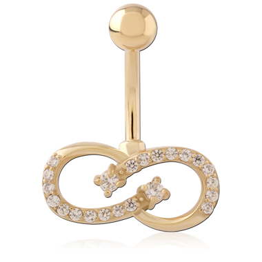 316L GOLD PVD 18K COATED SURGICAL STEEL NAVEL BANANA INFINITY PAVE GEMS