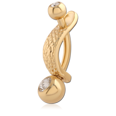 316L GOLD PVD 18K COATED SURGICAL STEEL INTIMATE SHIELD CURVED BARBELL DOUBLE GEM HAMMERED