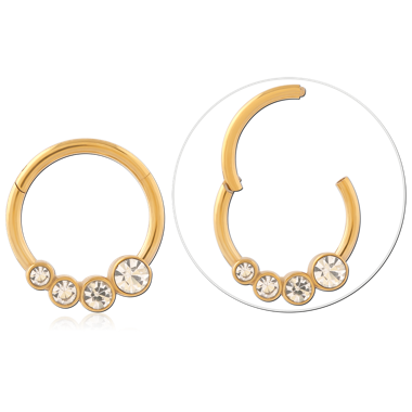 316L GOLD PVD COATED SURGICAL STEEL HINGE SEGMENT RING GRADUATED CZ ROW
