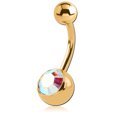 GOLD PVD COATED SURGICAL STEEL OPTIMA CRYSTAL NAVEL BANANA