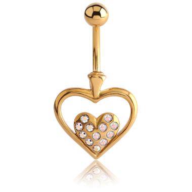 GOLD PVD COATED BRASS JEWELED NAVEL BANANA - HEART