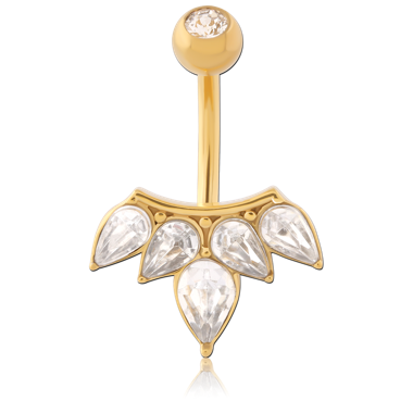 GOLD PVD COATED SURGICAL STEEL DOUBLE JEWELED NAVEL BANANA