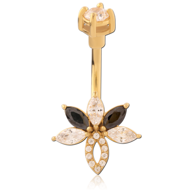 GOLD PVD COATED SURGICAL STEEL DOUBLE JEWELED NAVEL BANANA