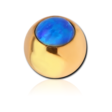 GOLD PVD COATED SURGICAL STEEL JEWELED BALL WITH SYNTHETIC OPAL