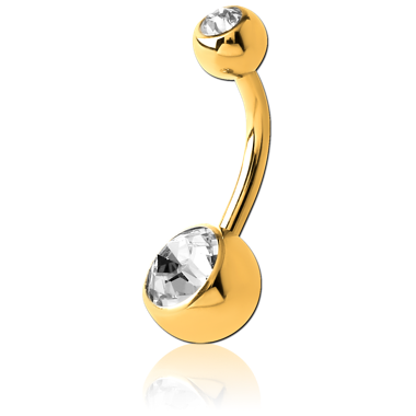 GOLD PVD COATED TITANIUM DOUBLE VALUE JEWELED NAVEL BANANA