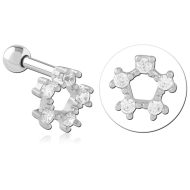 316L SURGICAL STEEL BARBELL OPEN CIRCLE SIX CLEAR GEM CLUSTER
