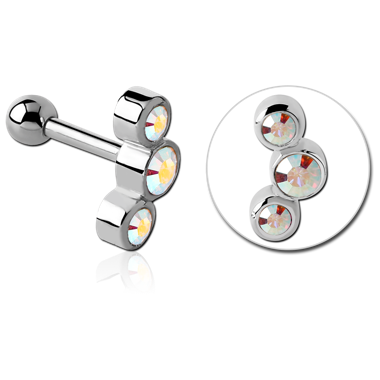 SURGICAL STEEL JEWELED TRAGUS MICRO BARBELL - TRIPLE JEWELED