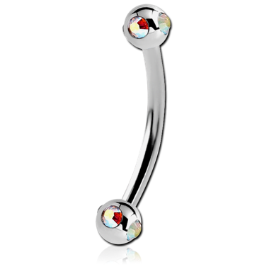 SURGICAL STEEL CURVED MICRO BARBELL WITH SATELLITE JEWELED BALLS