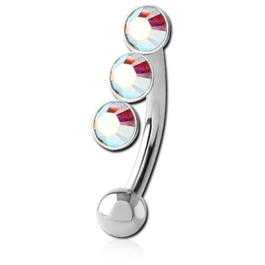 SURGICAL STEEL JEWELED FANCY CURVED MICRO BARBELL-3 STONES