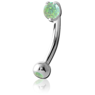 SURGICAL STEEL DOUBLE JEWELED 2.5MM ROUND SYNTHETIC OPAL PRONG SET FANCY CURVED MICRO BARBELL