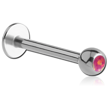 SURGICAL STEEL JEWELED MICRO LABRET WITH SYNTHETIC OPAL