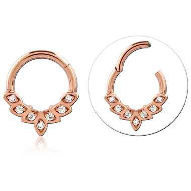 ROSE GOLD PVD COATED SURGICAL STEEL ROUND JEWELED HINGED SEGMENT RING