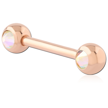 ROSE GOLD PVD COATED SURGICAL STEEL DOUBLE SIDE PREMIUM CRYSTALS JEWELED NIPPLE BARBELL