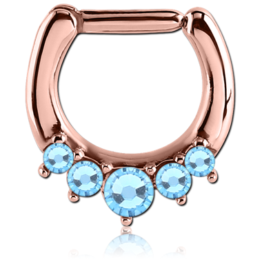 ROSE GOLD PVD COATED SURGICAL STEEL ROUND PREMIUM CRYSTALS JEWELED HINGED SEPTUM CLICKER