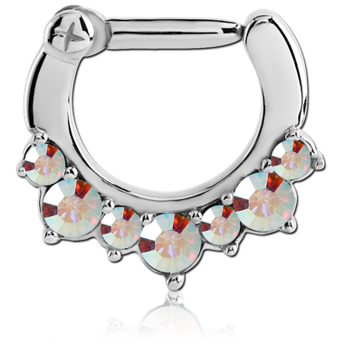 SURGICAL STEEL ROUND JEWELED HINGED SEPTUM CLICKER RING