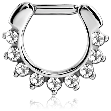 SURGICAL STEEL ROUND VALUE JEWELED HINGED SEPTUM CLICKER RING