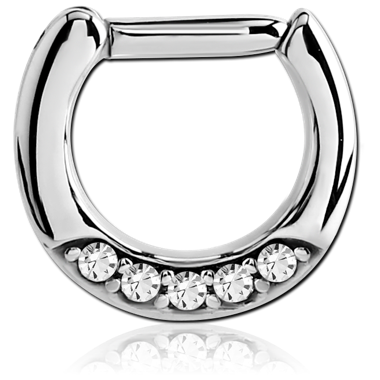 SURGICAL STEEL ROUND VALUE JEWELED HINGED SEPTUM CLICKER