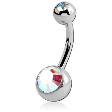 ANODISED TITANIUM DOUBLE OPTIMA CRYSTAL JEWELED NAVEL BANANA