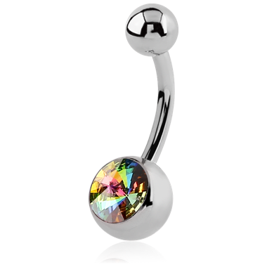 ANODISED TITANIUM PREMIUM CRYSTAL JEWELED NAVEL BANANA WITH RIVOLI STONE